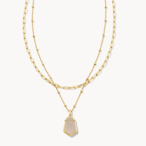 Kendra Scott Alexandria Gold Multi Strand Necklace in Iridescent Drusy - Picture 1 of 8